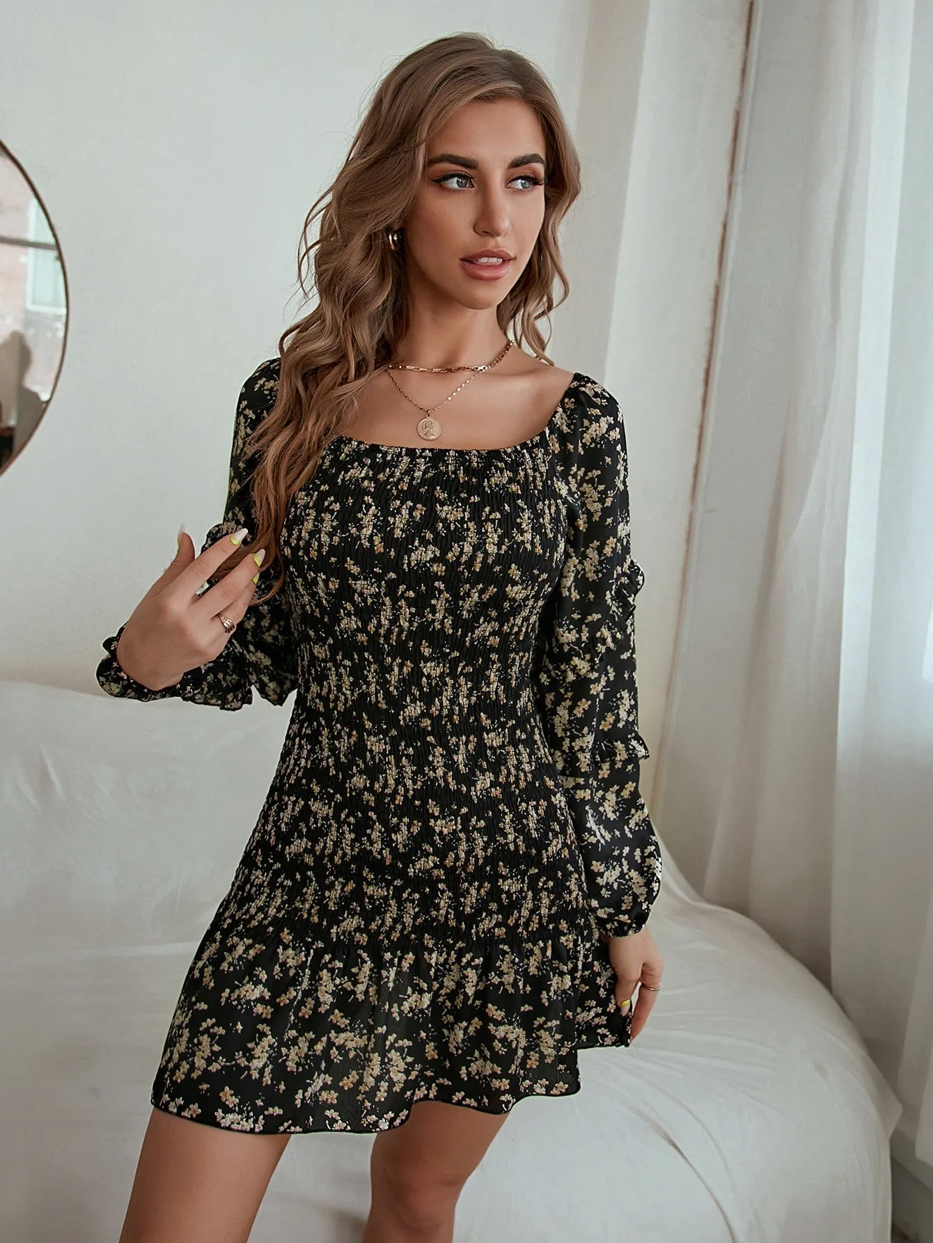 KittenAlarm - Off Shoulder Floral Print Dress