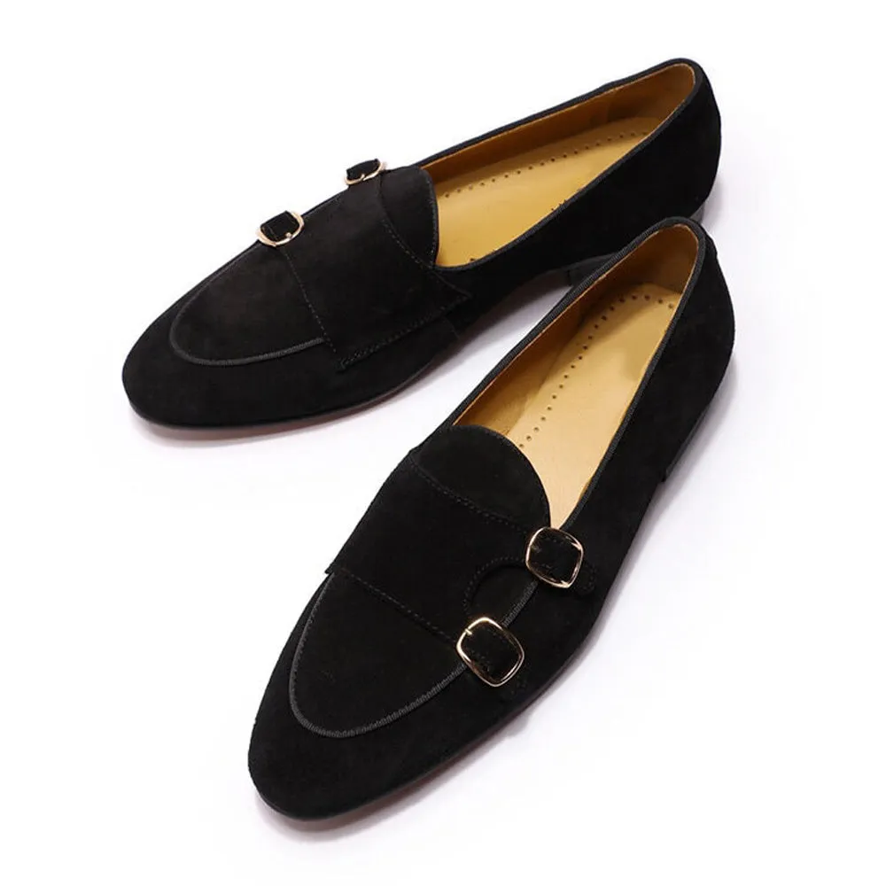 Kyobe Black Suede Monk Strap Loafer