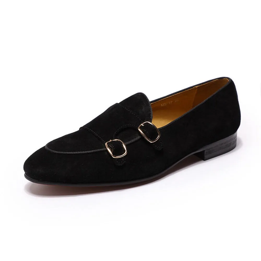 Kyobe Black Suede Monk Strap Loafer