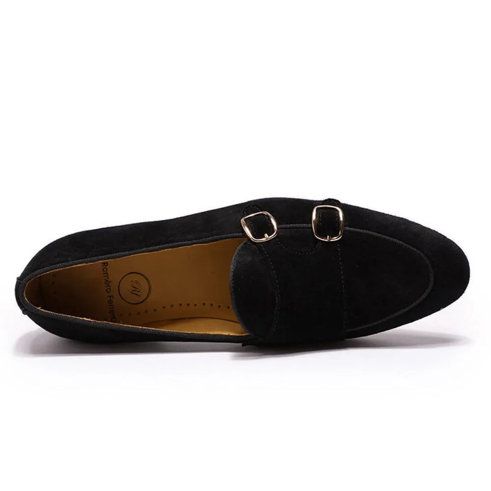 Kyobe Black Suede Monk Strap Loafer