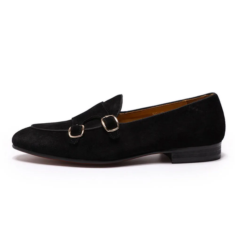 Kyobe Black Suede Monk Strap Loafer