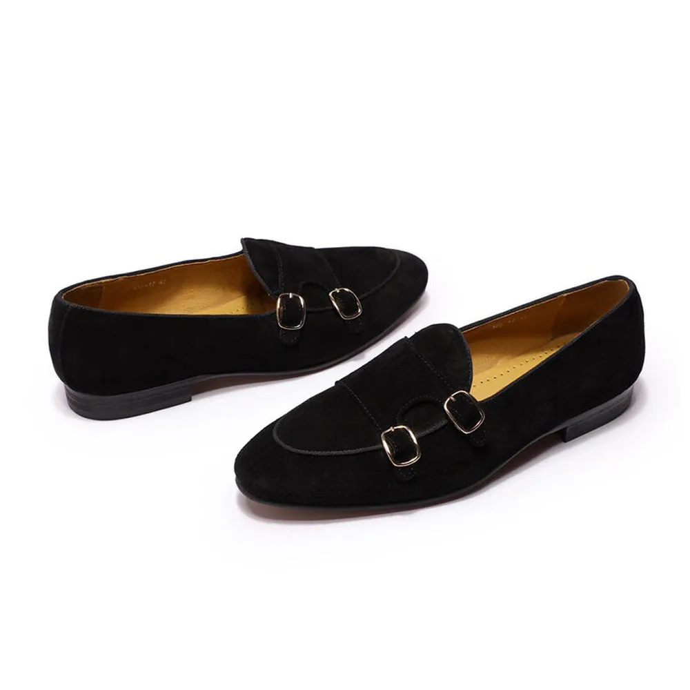 Kyobe Black Suede Monk Strap Loafer