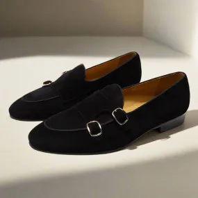 Kyobe Black Suede Monk Strap Loafer