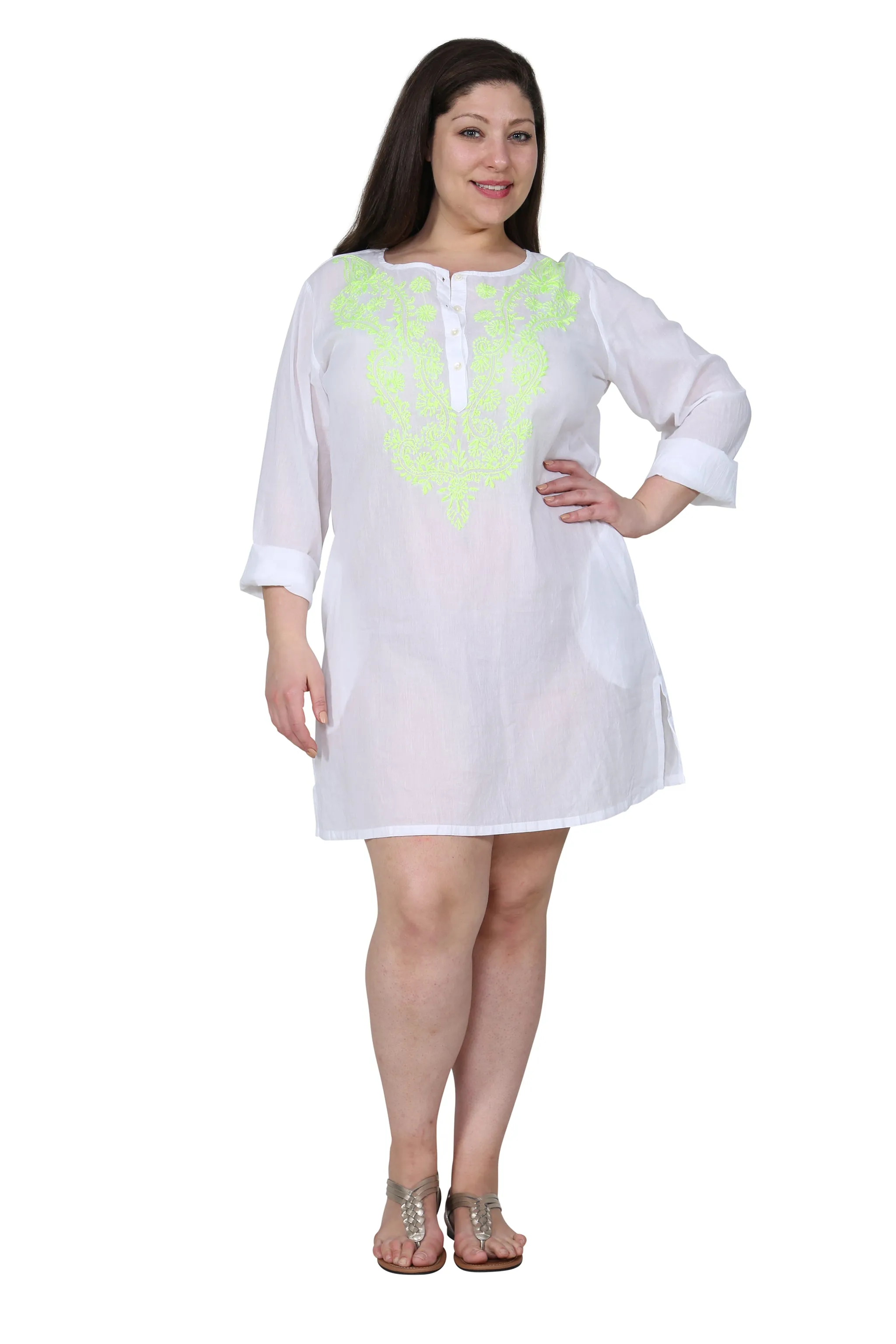 La Cera Plus Size Long Sleeve Button Front Cover Up