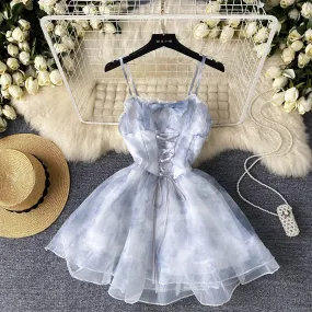 Lace-up Organza Puffy Slip Dress