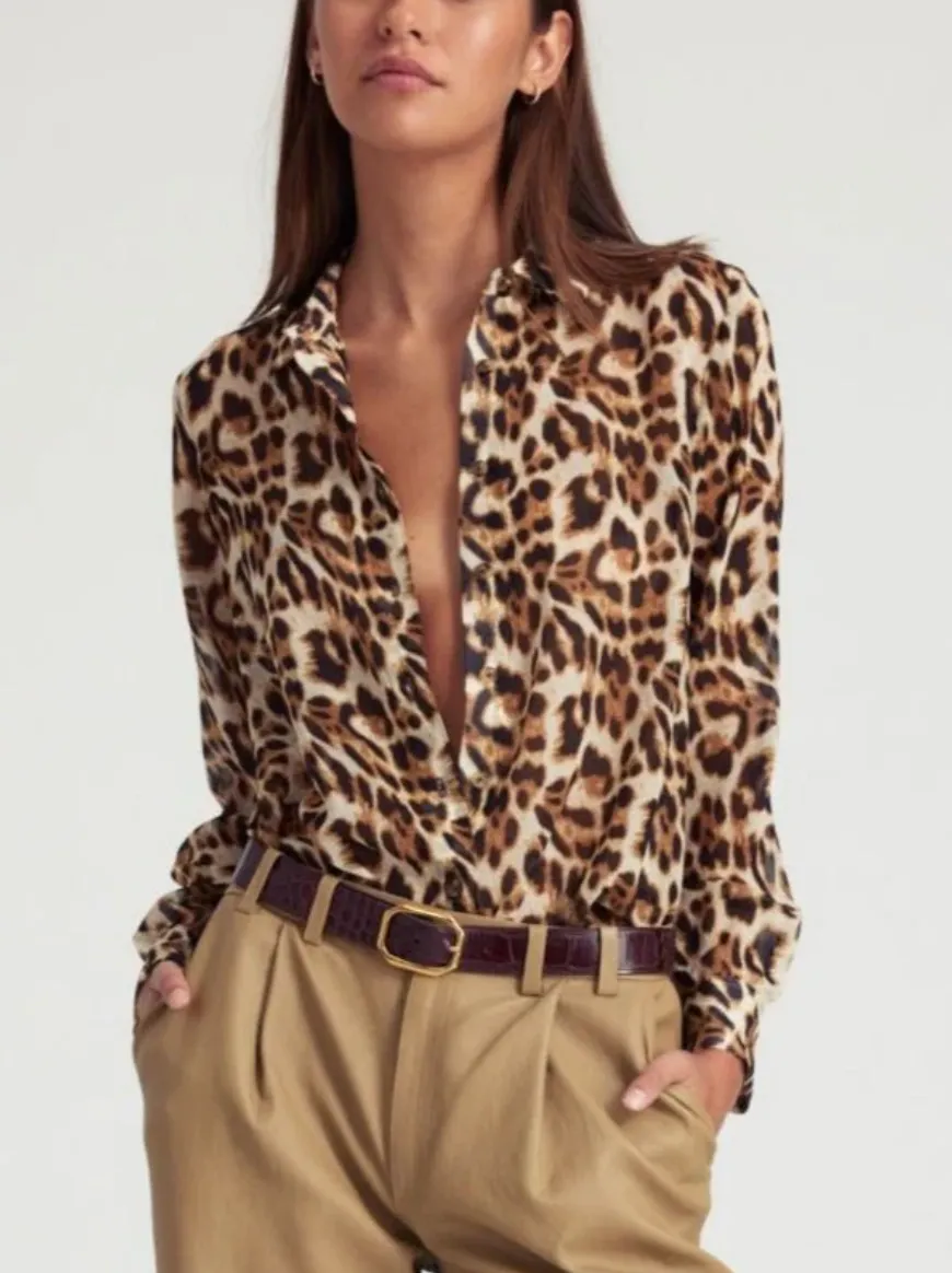 LEOPARD SILK BUTTON DOWN