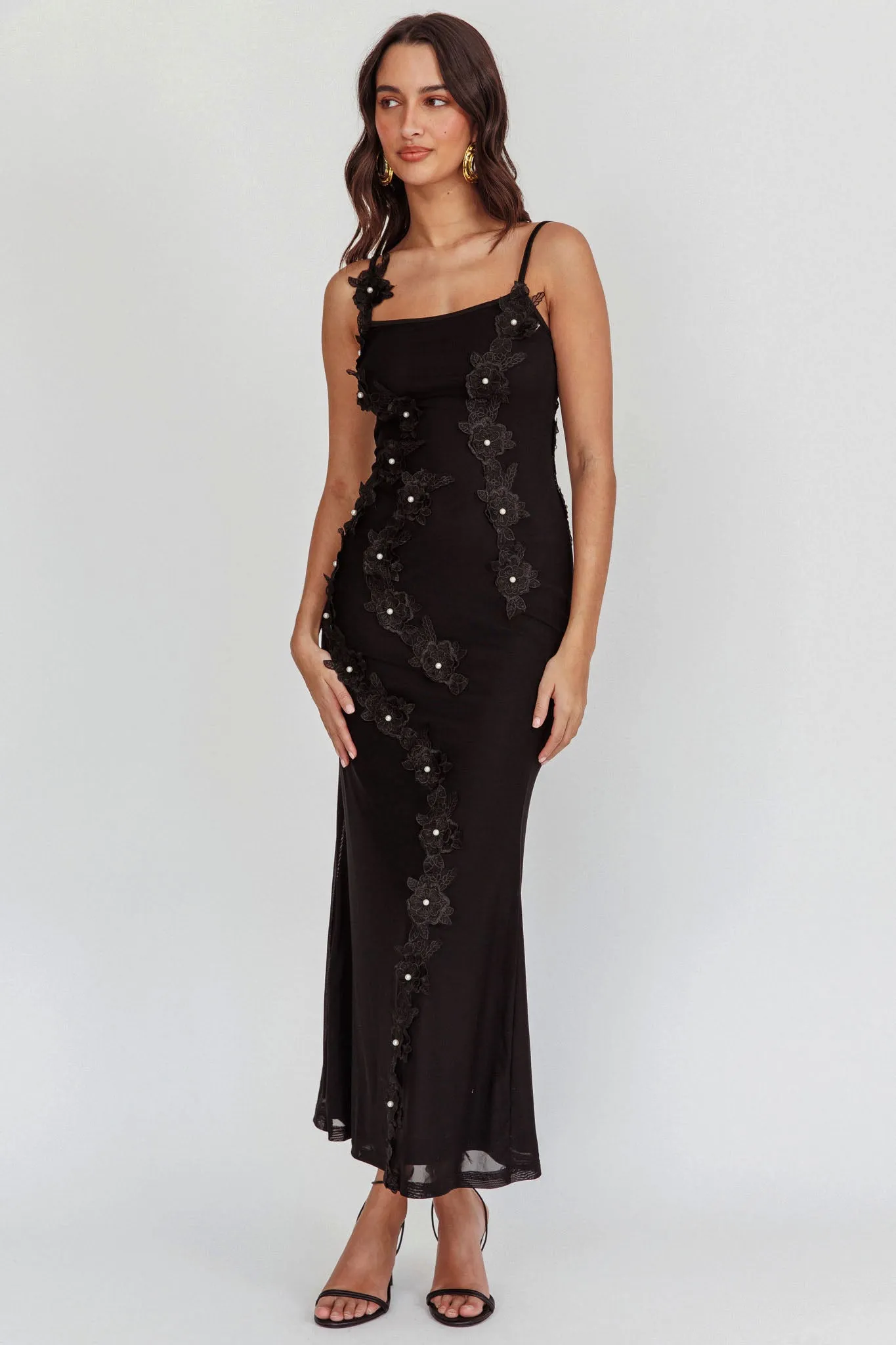 Like I'm Dreaming Floral Pearl Maxi Dress Black