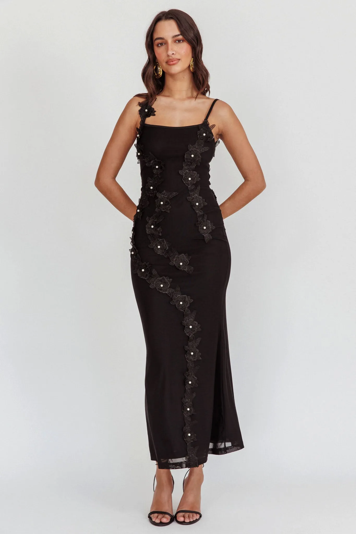 Like I'm Dreaming Floral Pearl Maxi Dress Black