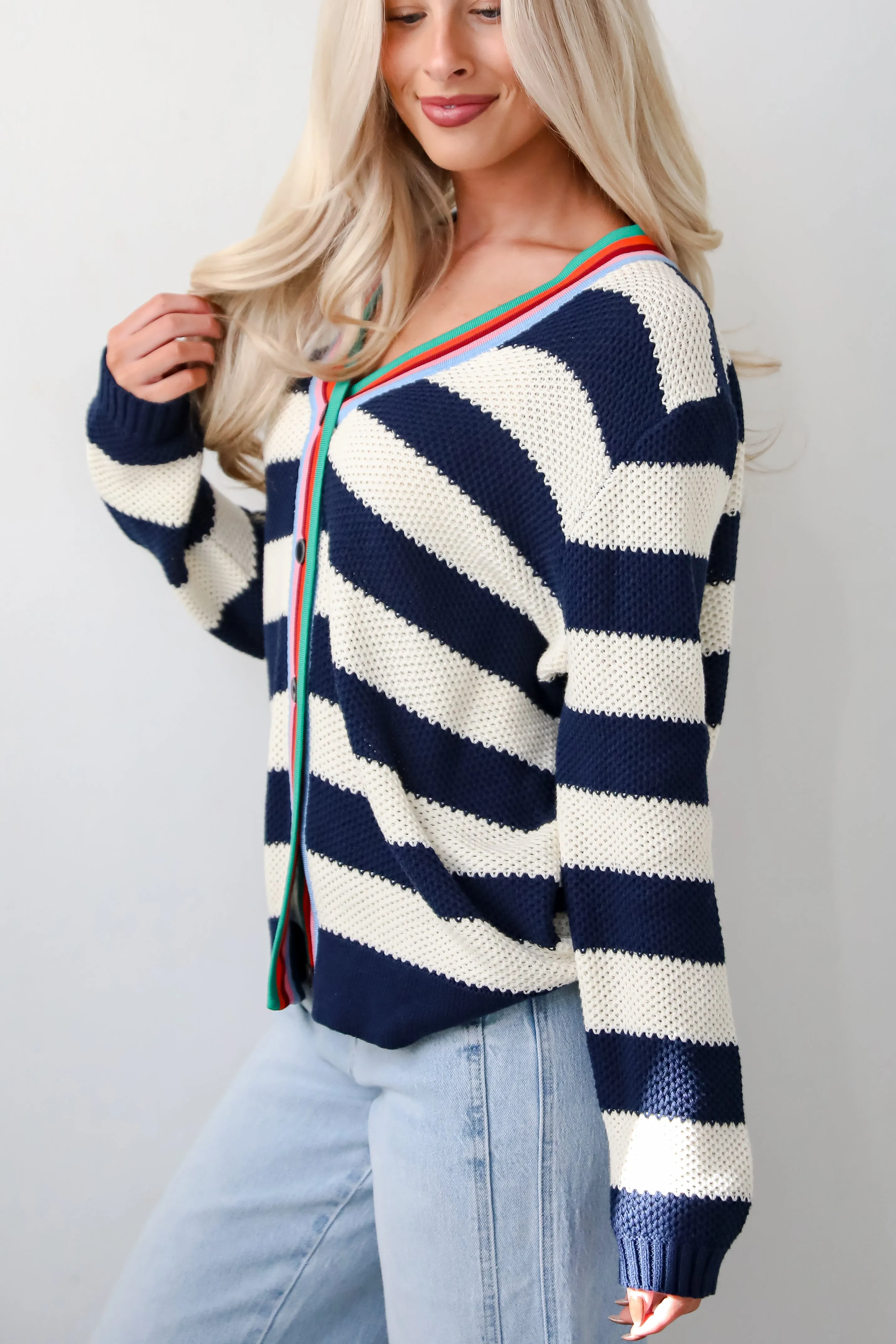 Limitless Radiance Navy Striped Sweater Cardigan