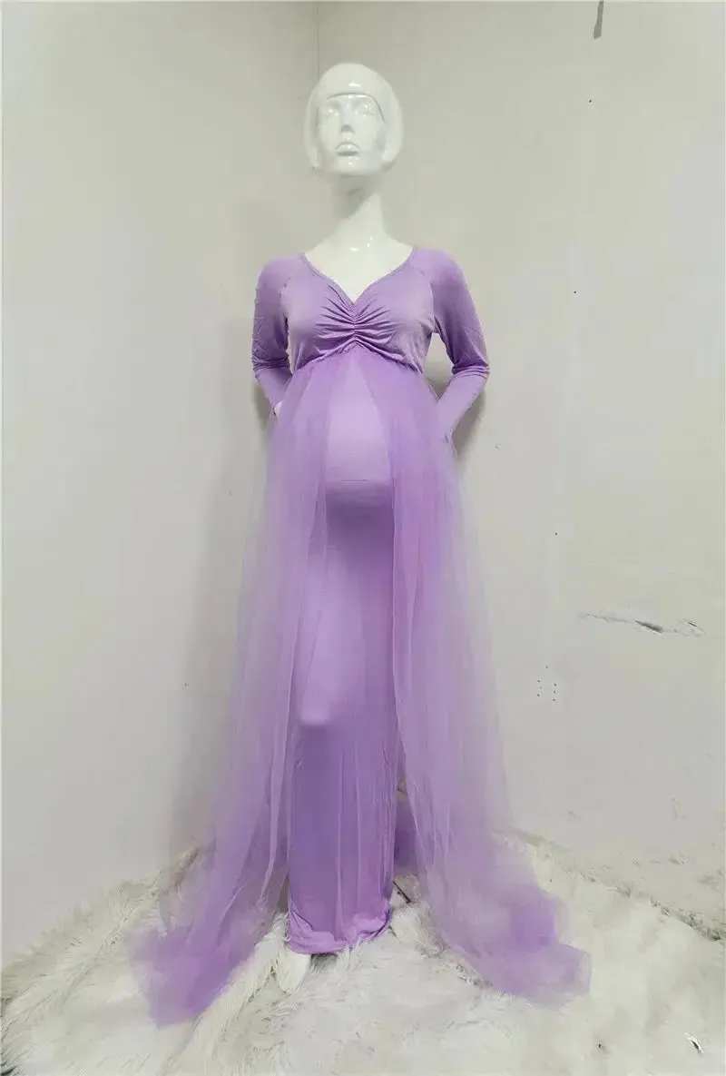 Long Sleeve Off-Shoulder Maternity Maxi Photography Dress