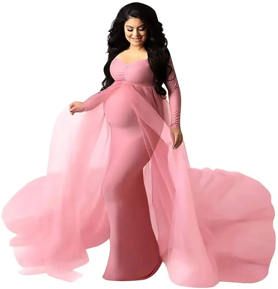 Long Sleeve Off-Shoulder Maternity Maxi Photography Dress