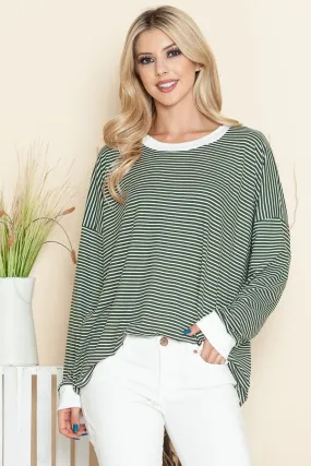 Loose Fit Olive and White Stripe Tunic Top /Stuffology Boutique