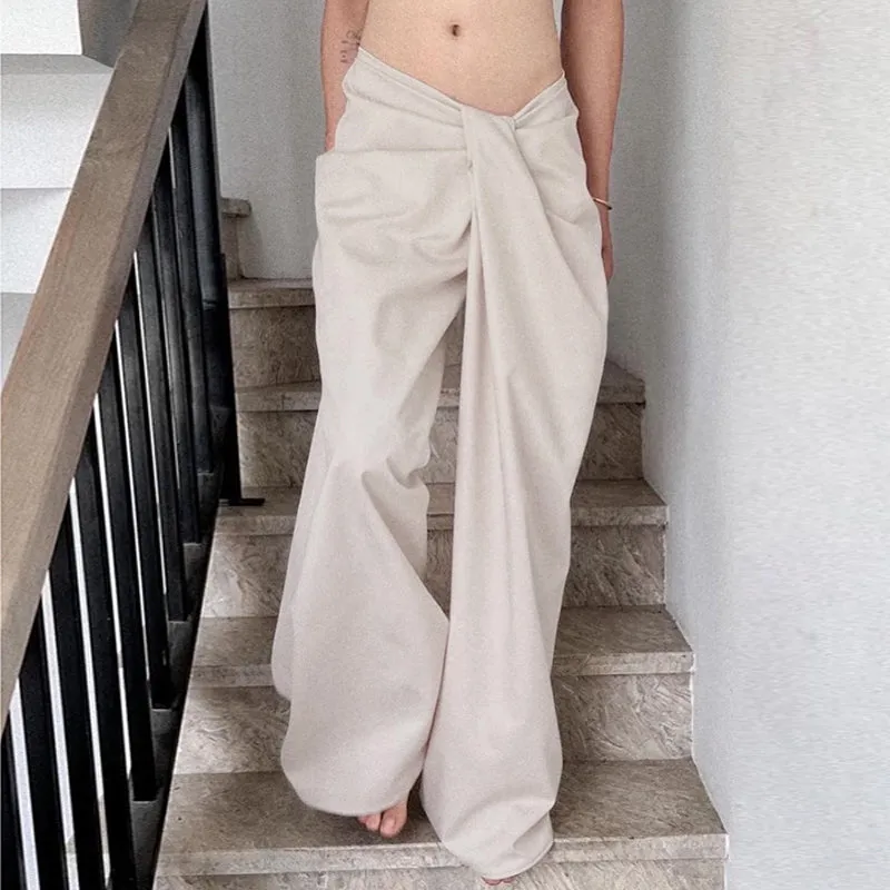 Loose Low Waist Regular Pleated Casual Pants