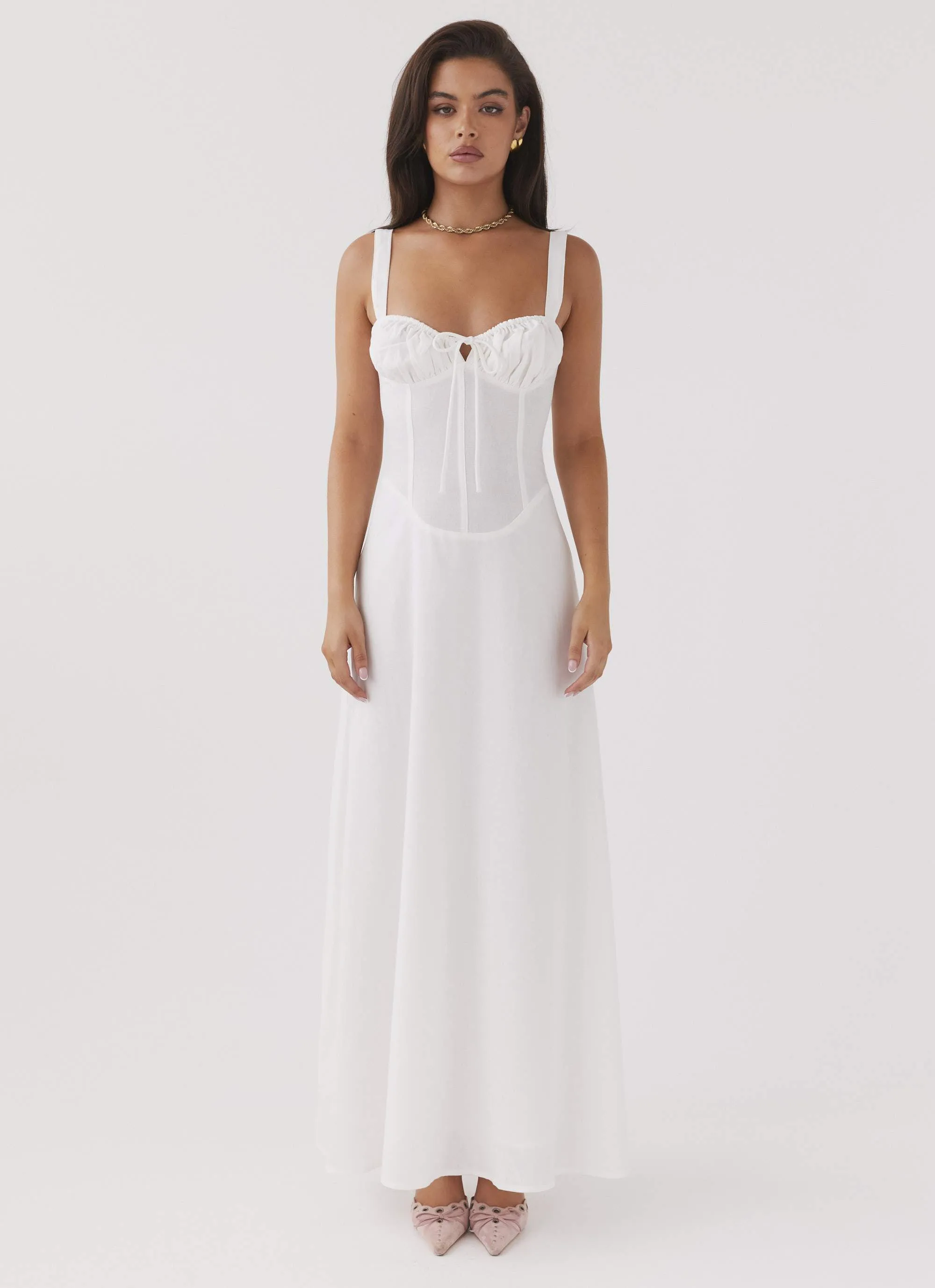 Lucie Linen Maxi Dress - White