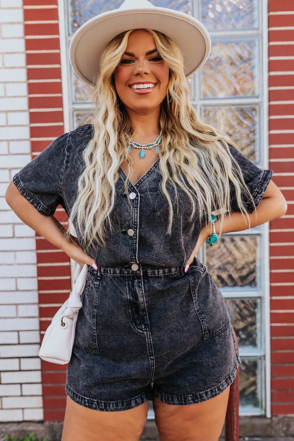 Manhattan Marvels Denim Romper in Vintage Black Curves