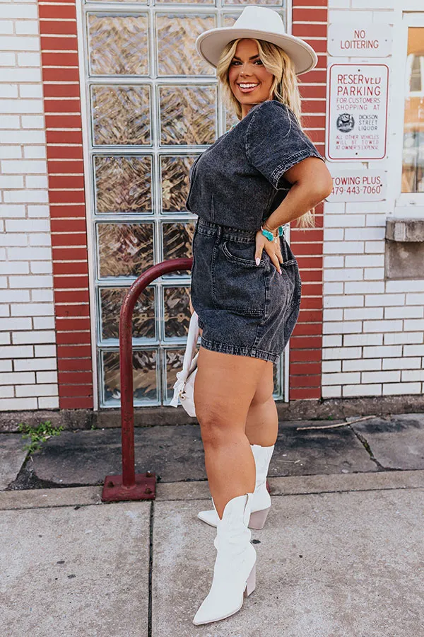 Manhattan Marvels Denim Romper in Vintage Black Curves