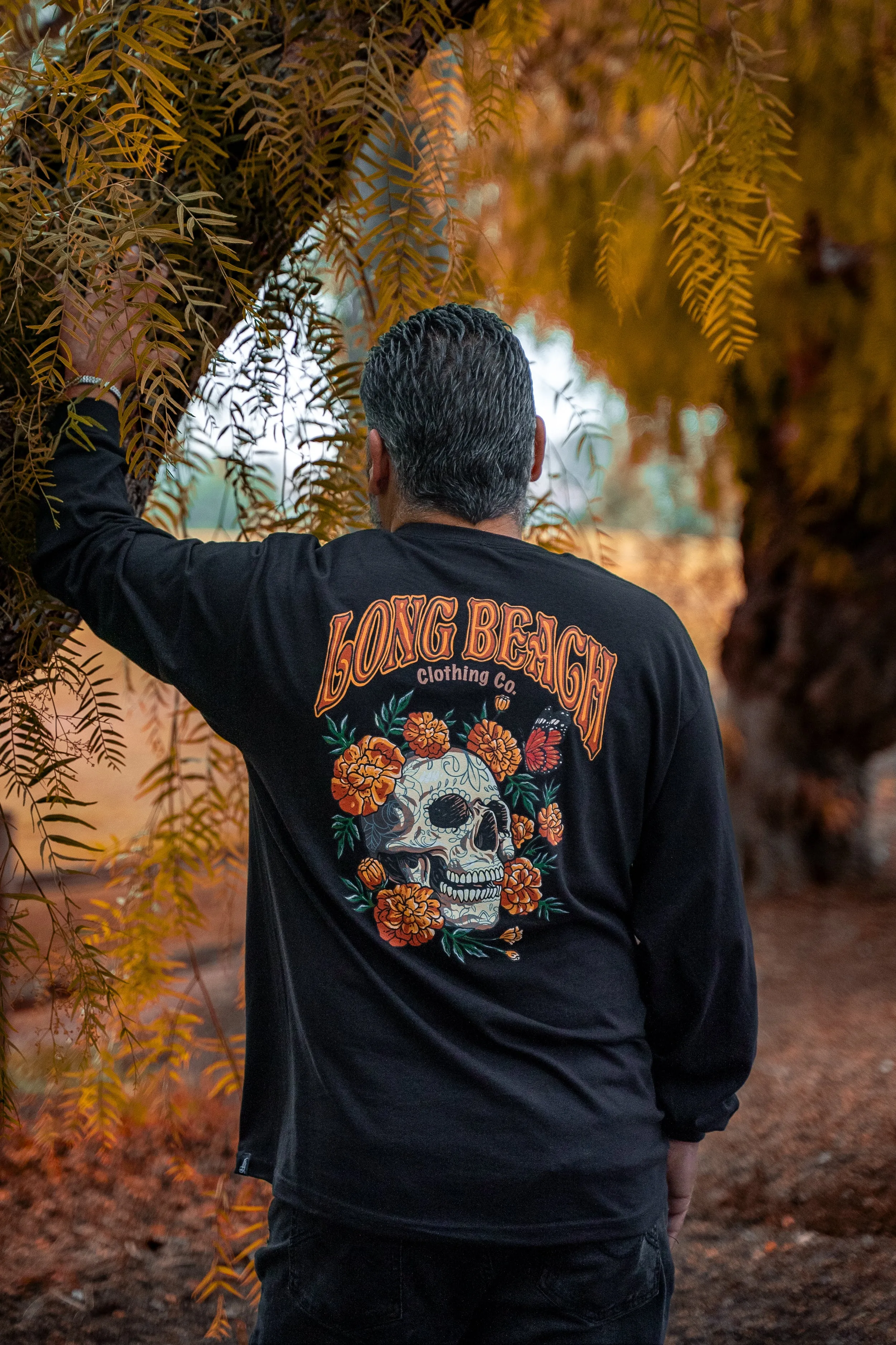 Marigold Skull Men's Black Long Sleeve