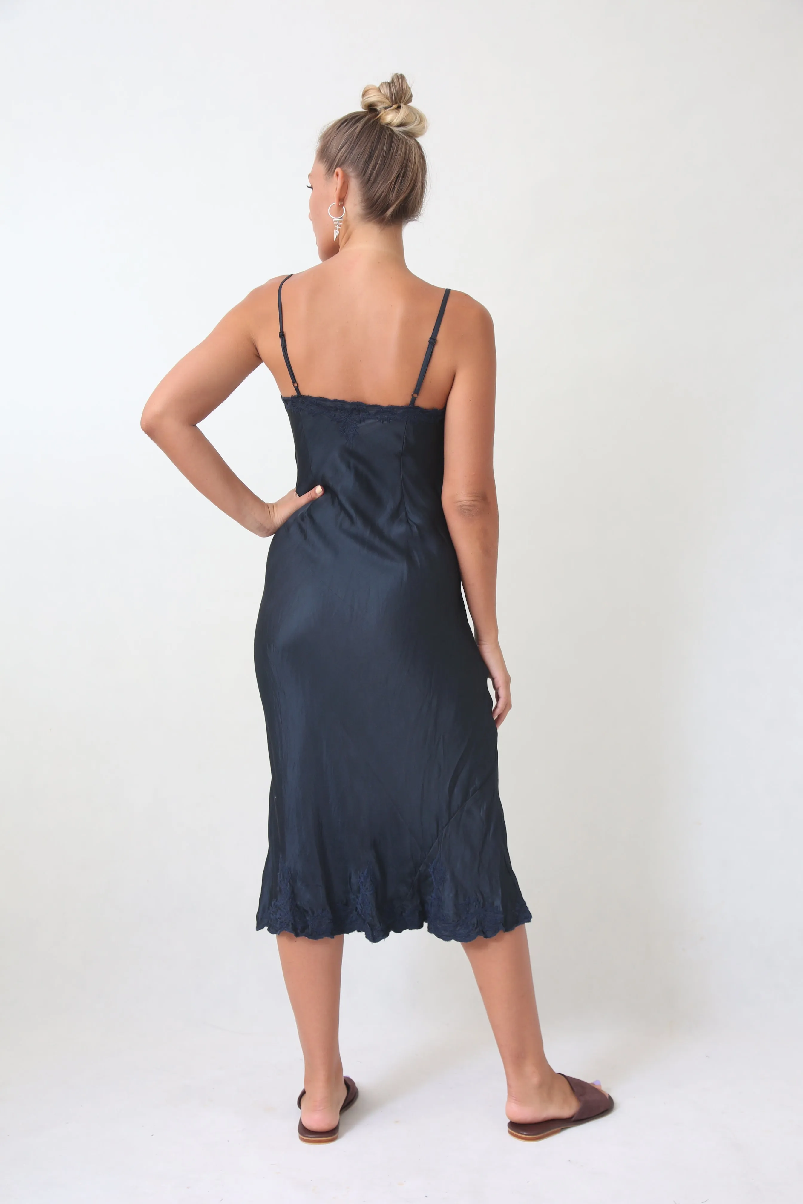 Marilyn Luxe Silk Dress - Indigo