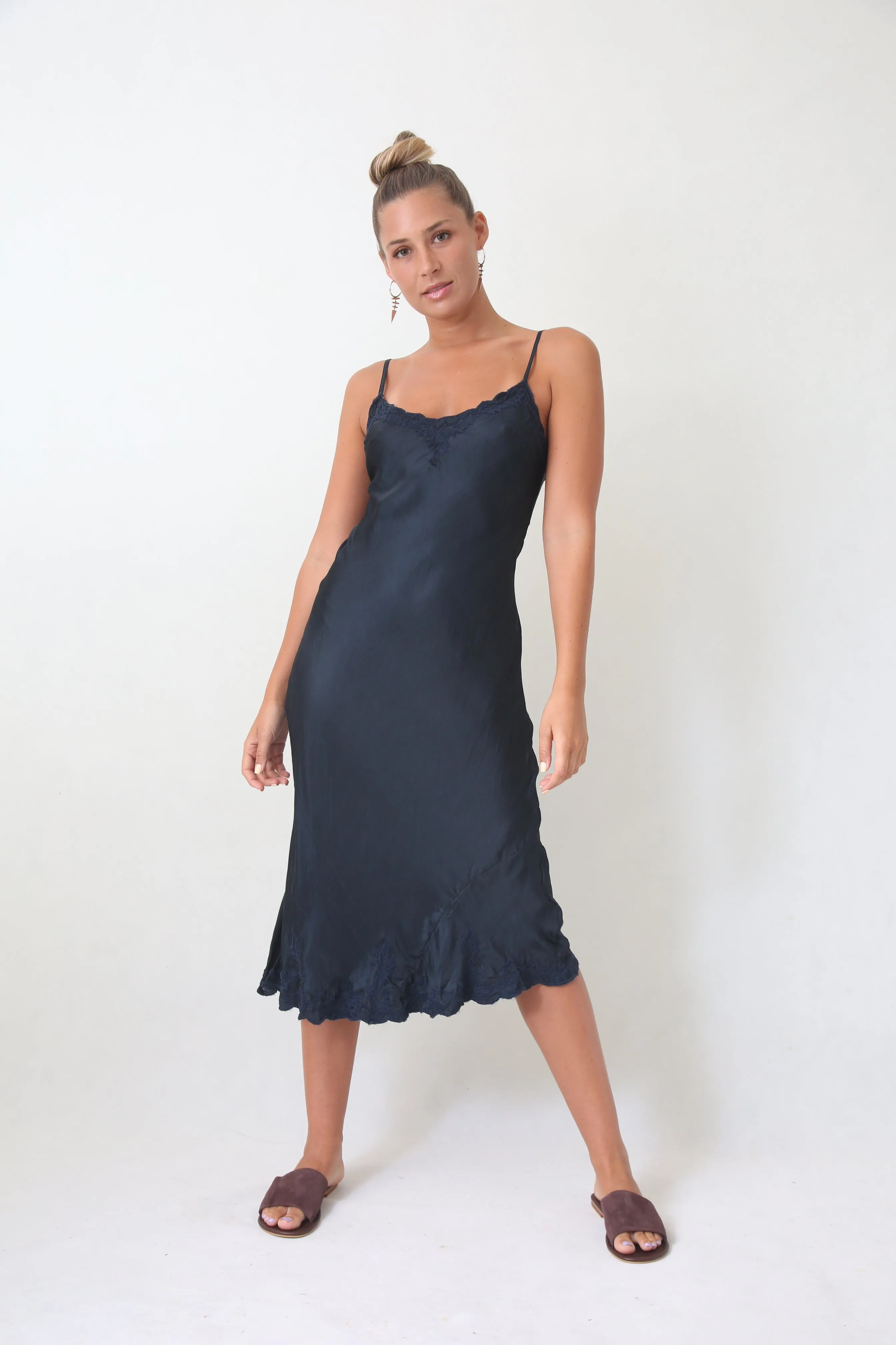 Marilyn Luxe Silk Dress - Indigo