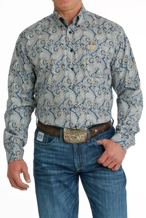 Men's Cinch Blue Paisley Print Long Sleeve Button Down Shirt