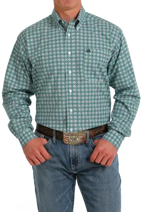 Men's Cinch Long Sleeve Green/White Floral Print Shirt