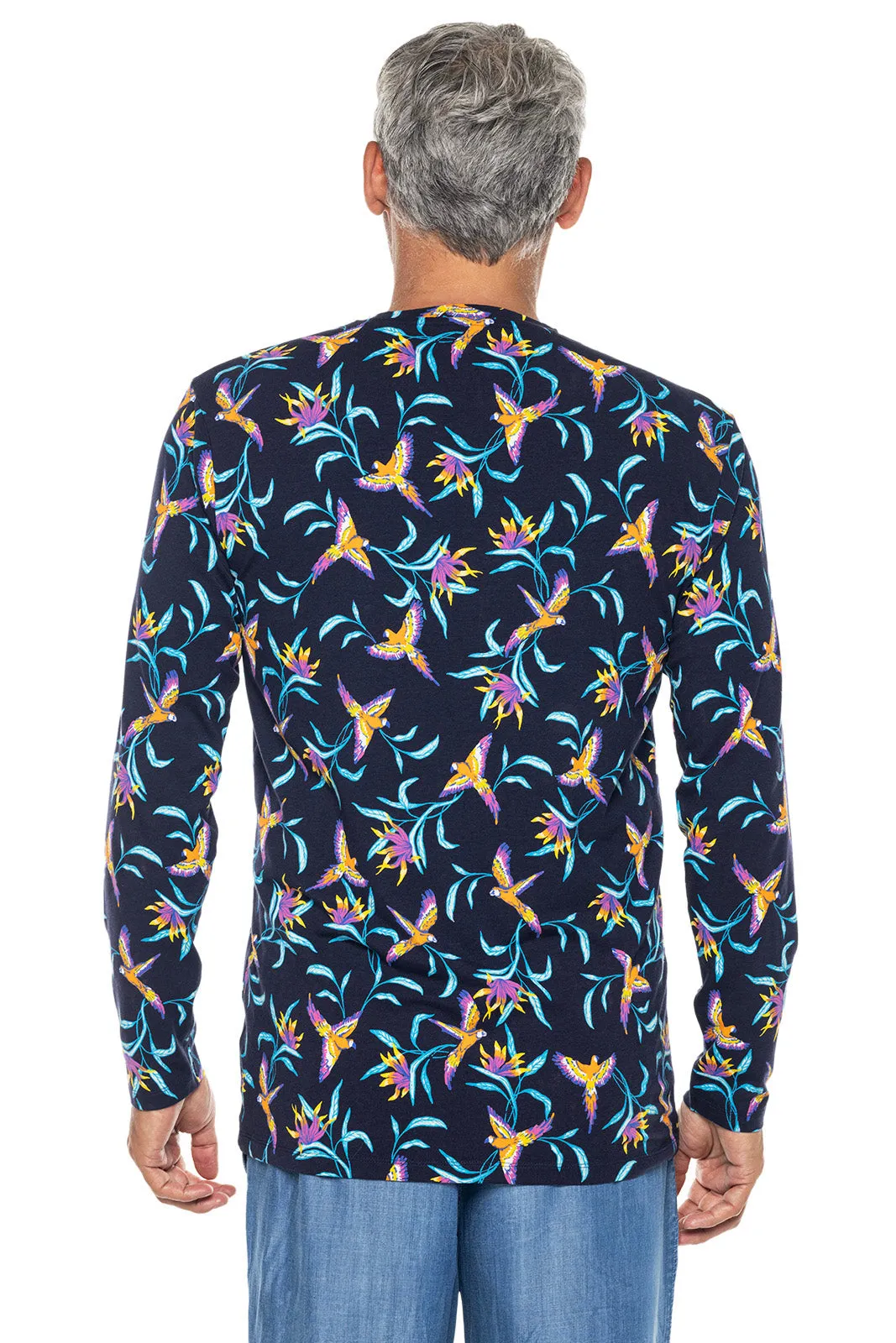 Men's Morada Everyday Long Sleeve T-Shirt  |  Navy Birds of Paradise