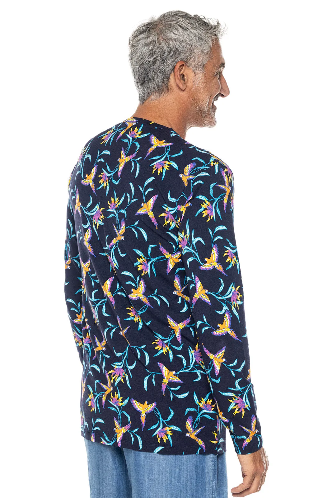 Men's Morada Everyday Long Sleeve T-Shirt  |  Navy Birds of Paradise