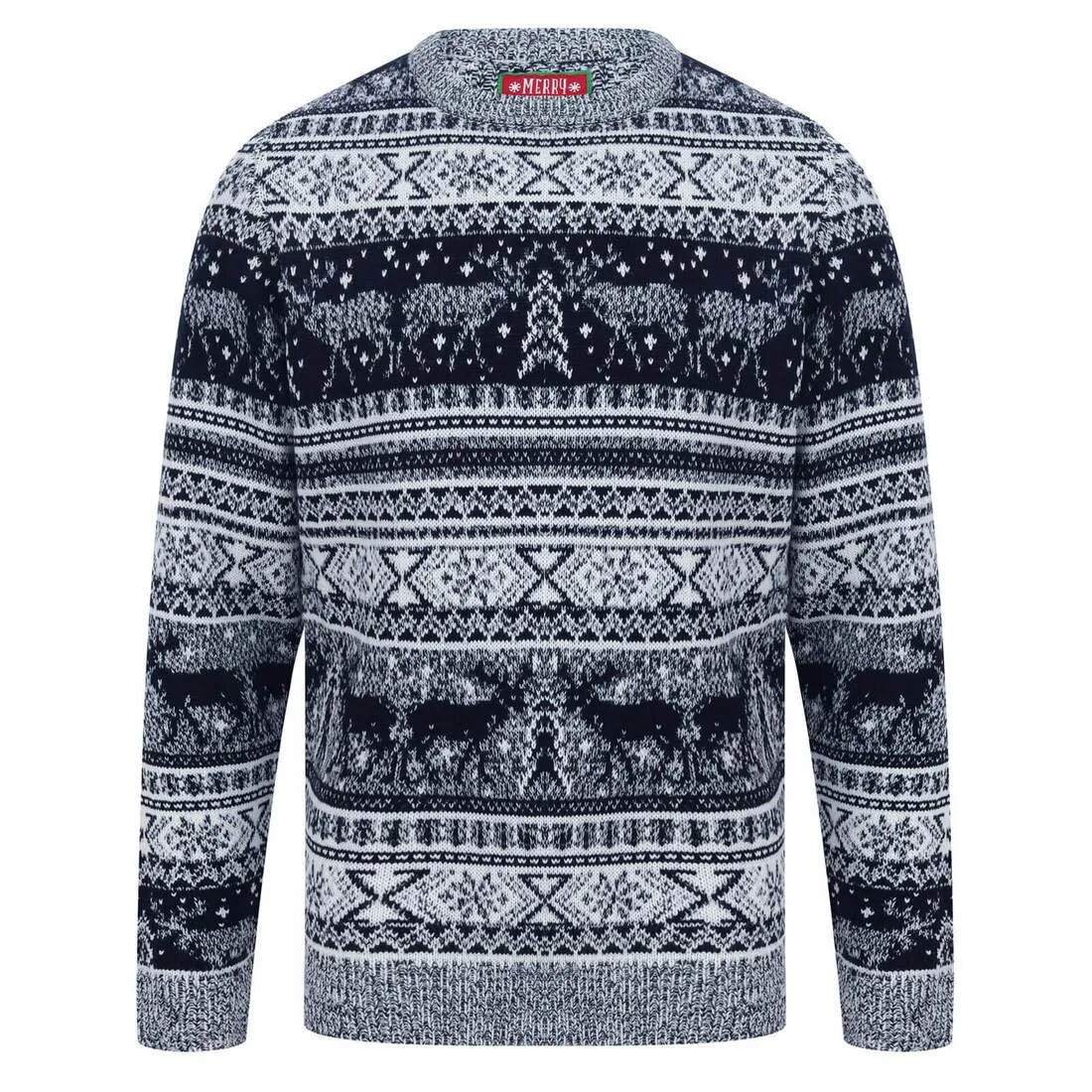 Mens Reindeer Fair Isle Christmas Jumper Grey Marl Nordic