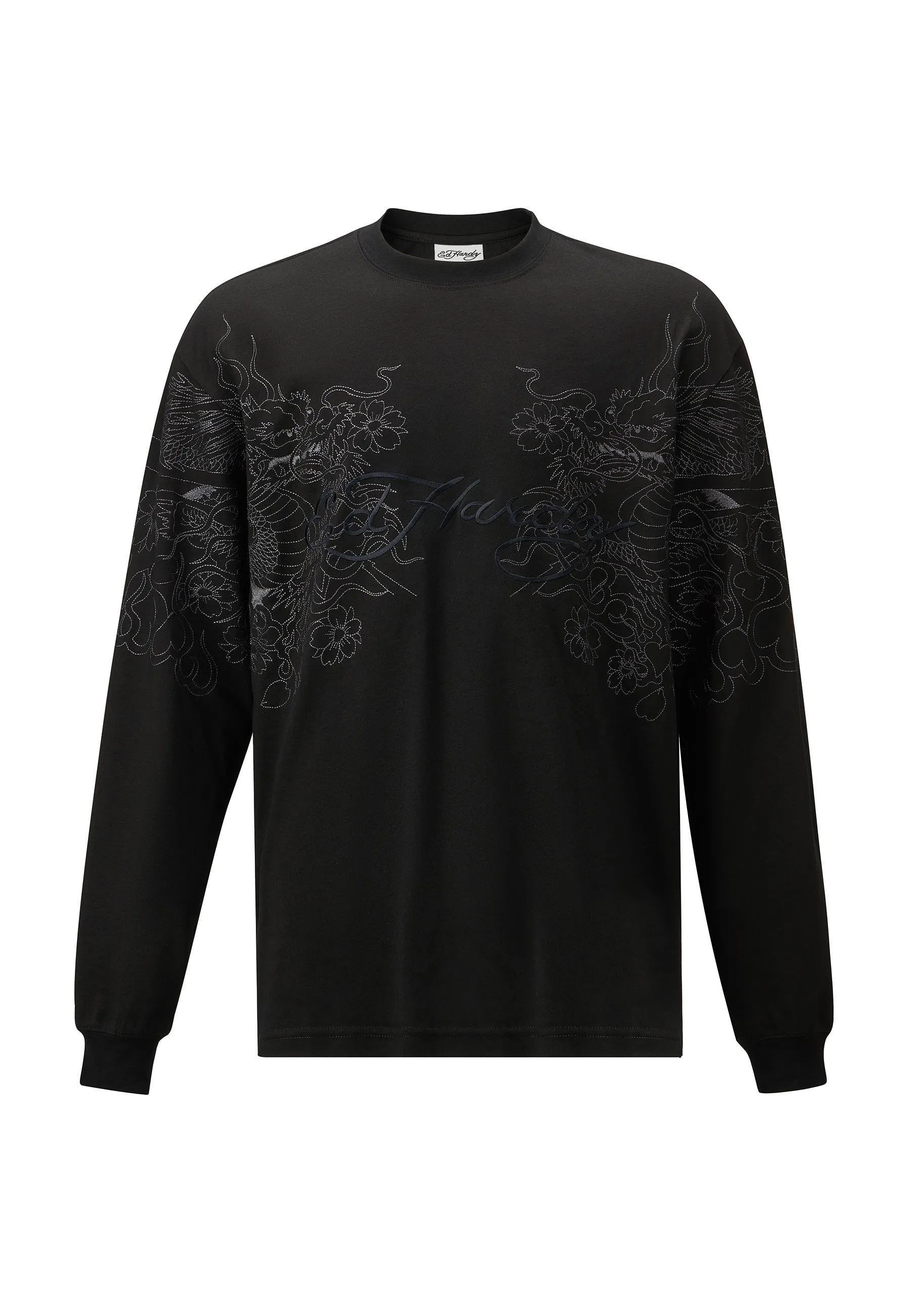 Mens Vintage-Dragon Long Sleeve Tshirt - Black