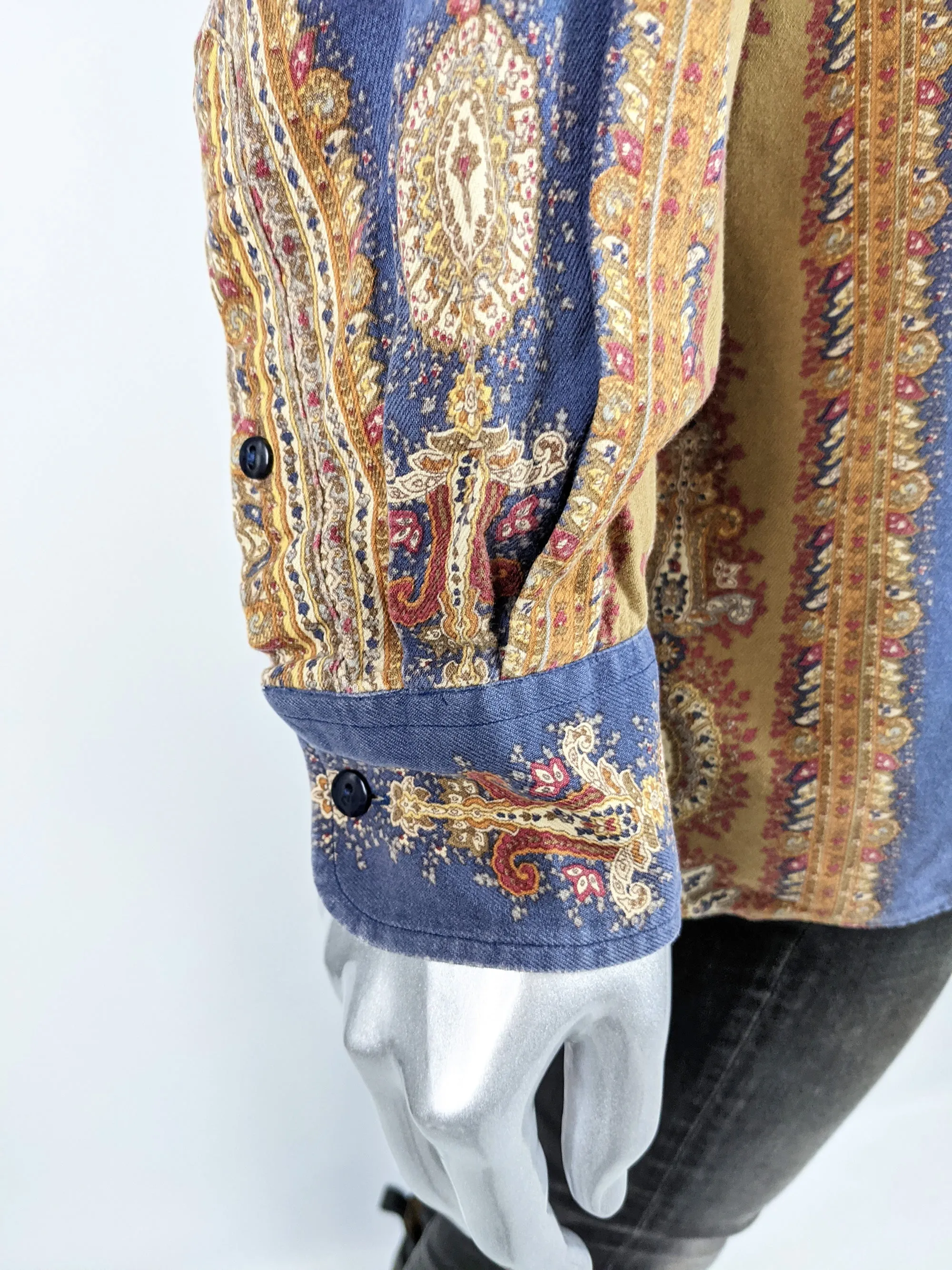 Mens Vintage Patterned Tapestry Print Long Sleeve Shirt, 1990s