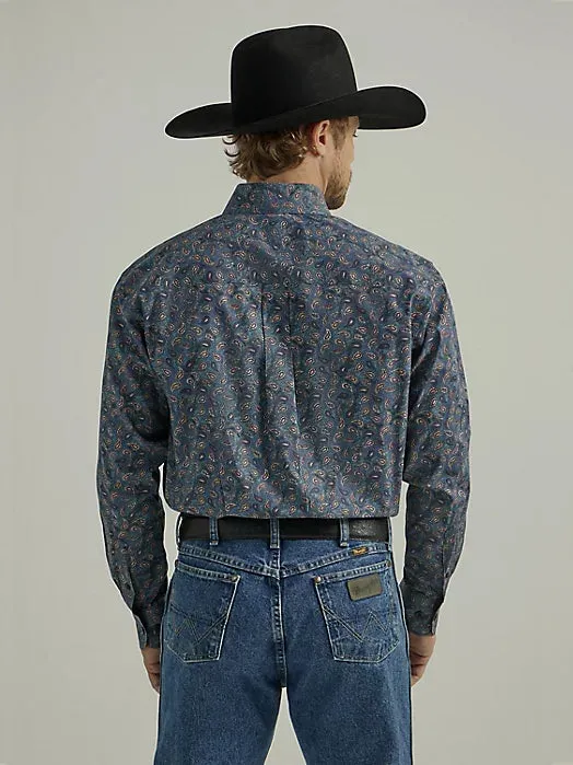 Men's Wrangler George Strait Paisley Print Long Sleeve Button Down