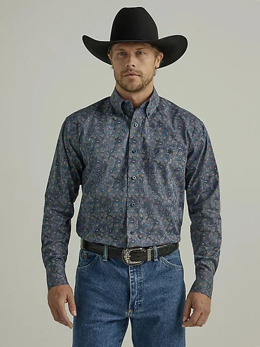 Men's Wrangler George Strait Paisley Print Long Sleeve Button Down