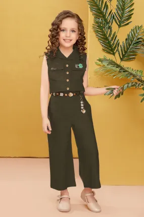 Military Green Culottes Set for Girls