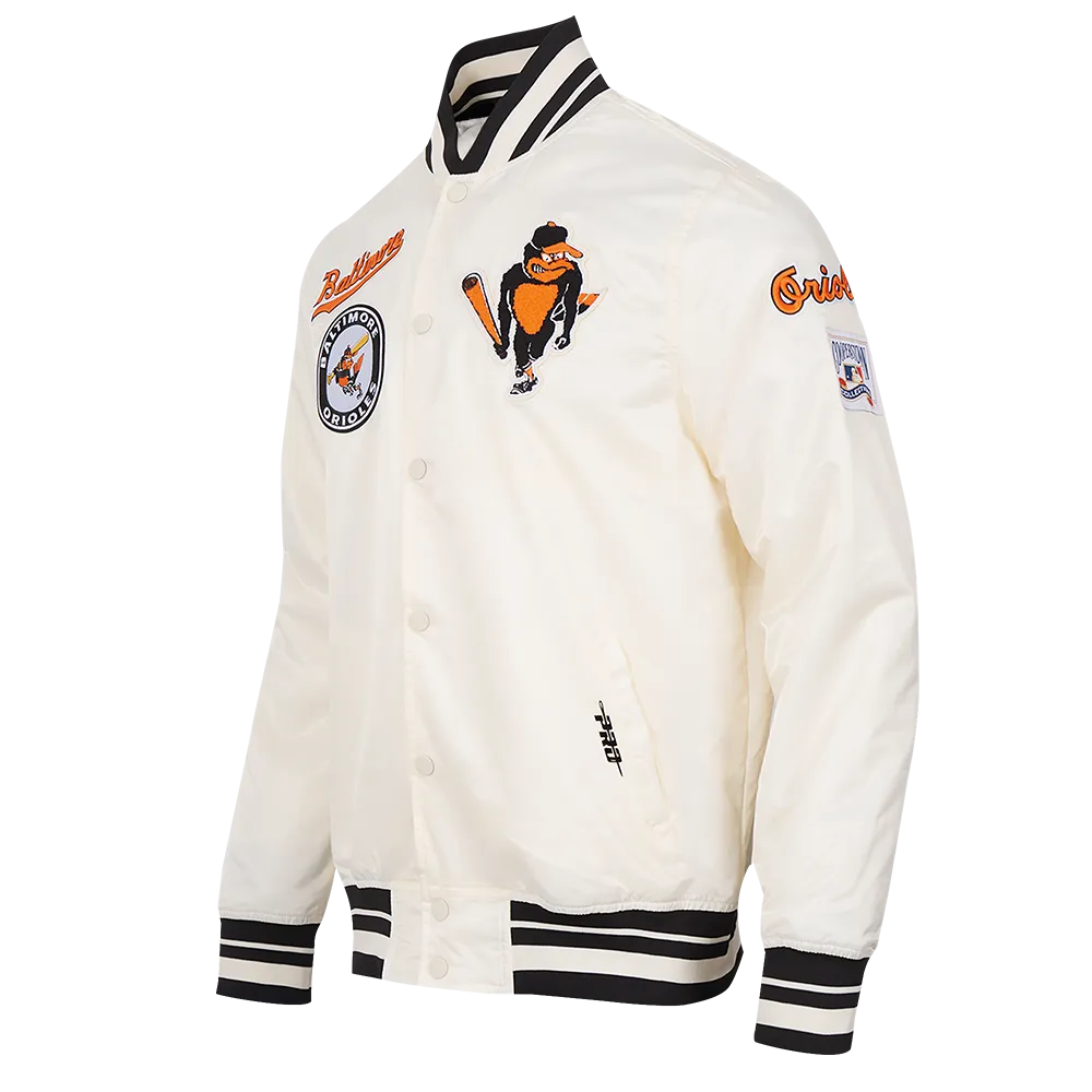 MLB BALTIMORE ORIOLES RETRO CLASSIC MEN'S RIB SATIN JACKET (EGGSHELL/ BLACK)