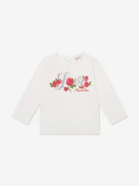 Monnalisa Baby Girls Long Sleeve Love T-Shirt in Ivory