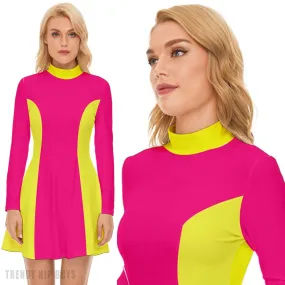 Neon Dress, Neon Pink Dress, 60s Dress Style, Mod Dress, Color Block Dress, Pink GOGO Dress, 60s style dress, 60s mini dress, Retro Dress