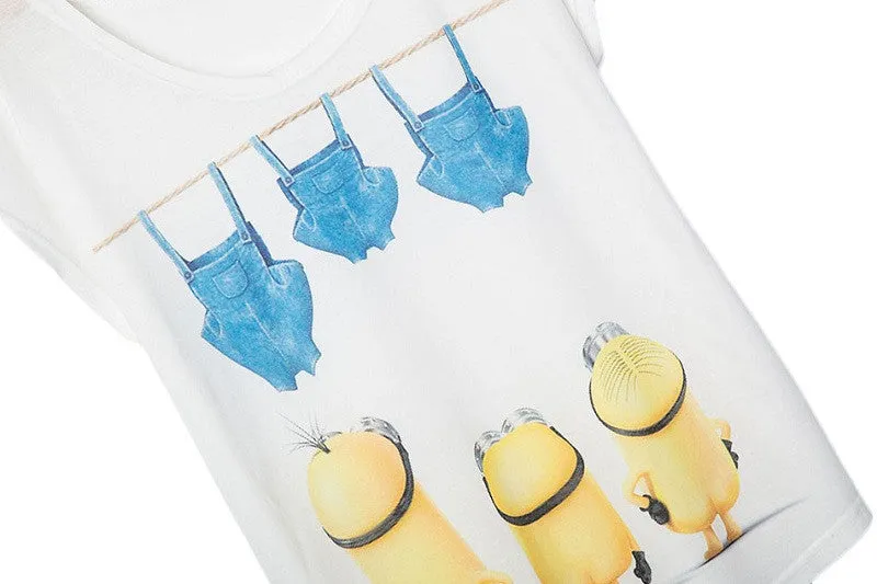 New Arrival Fashion Summer T Shirt Women Despicable Me White Shirt Female Short Sleeve Cute Minions Printed Tee Shirt Lady