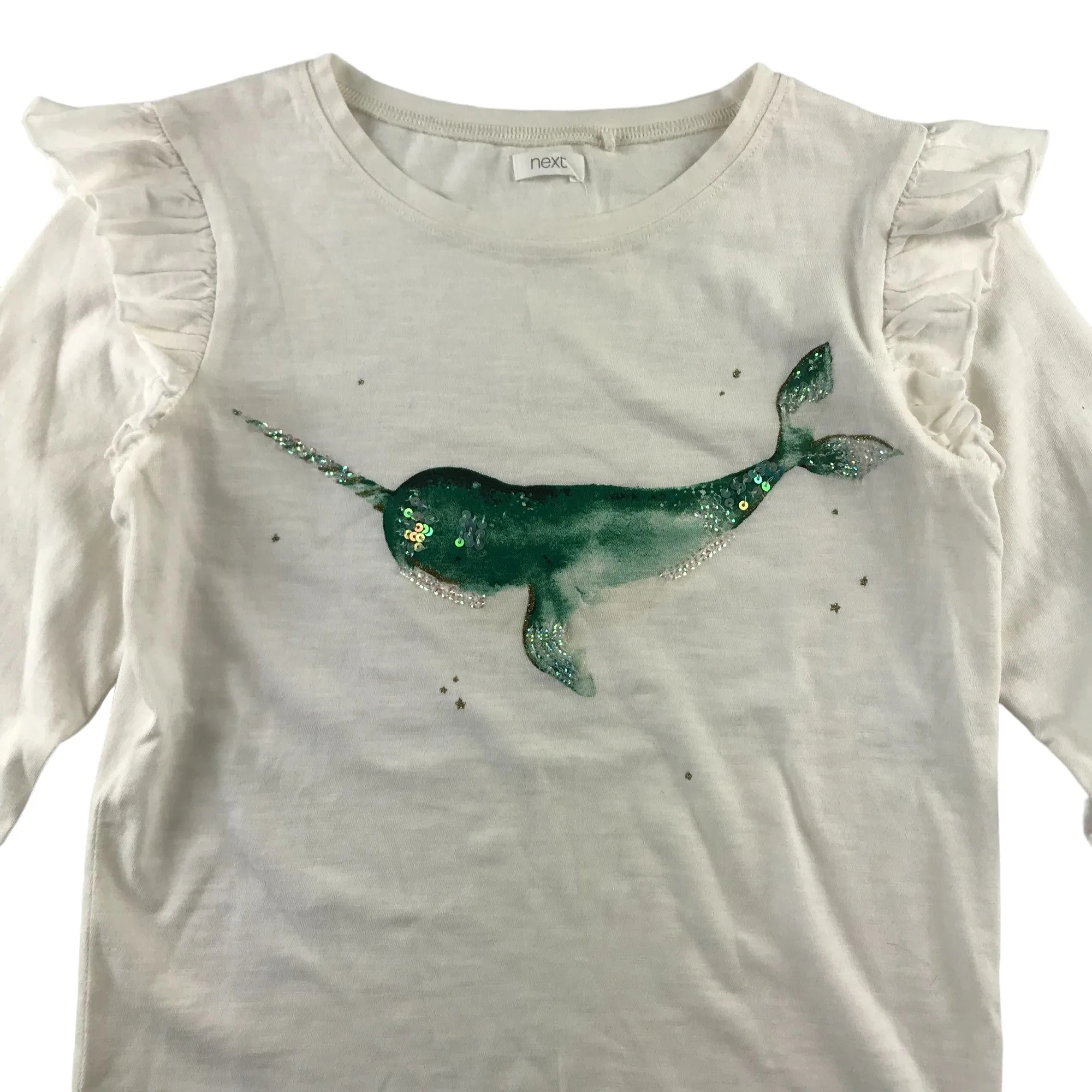 Next t-shirt 10-11 years white narwhal print long sleeve cotton