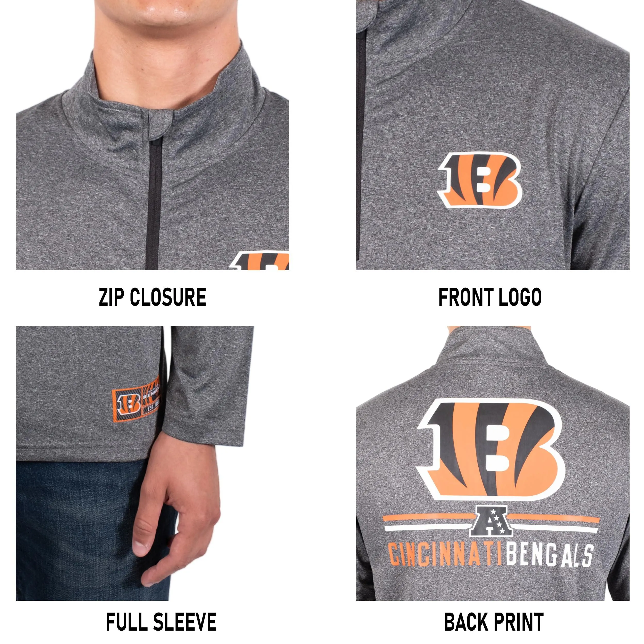 NFL Official Adults Super Soft Quarter Zip Long Sleeve T-Shirt -|Cincinnati Bengals