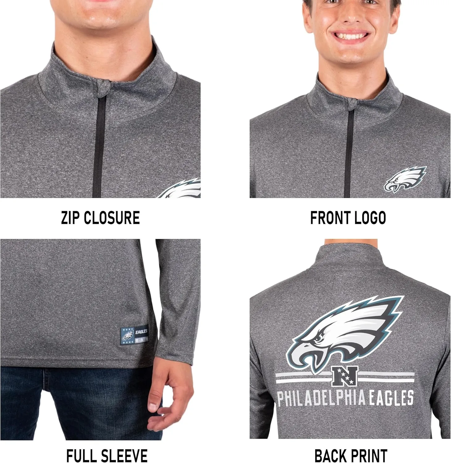 NFL Official Adults Super Soft Quarter Zip Long Sleeve T-Shirt - Unise|Philadelphia Eagles