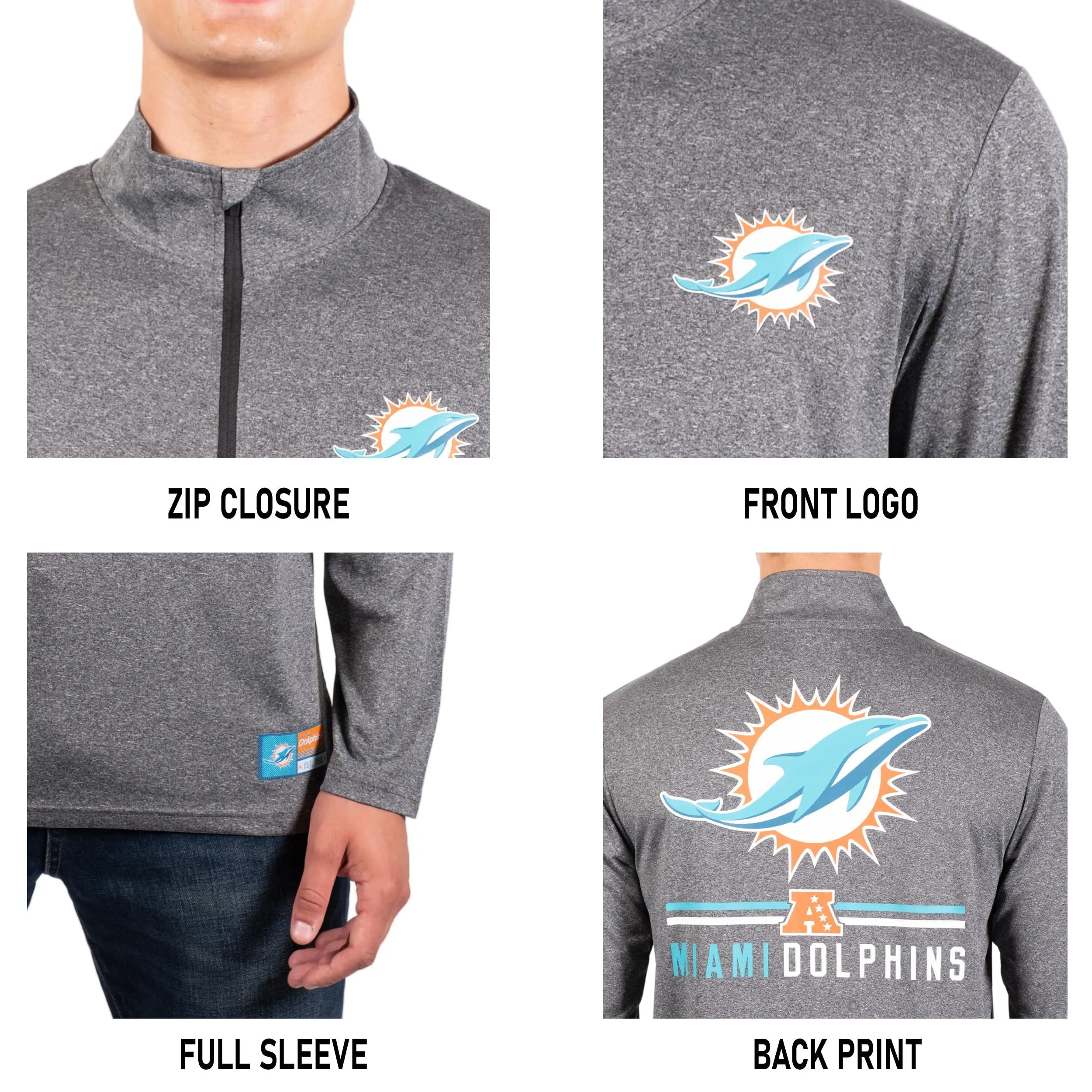 NFL Official Adults Super Soft Quarter Zip Long Sleeve T-Shirt - Unisex|Miami Dolphins