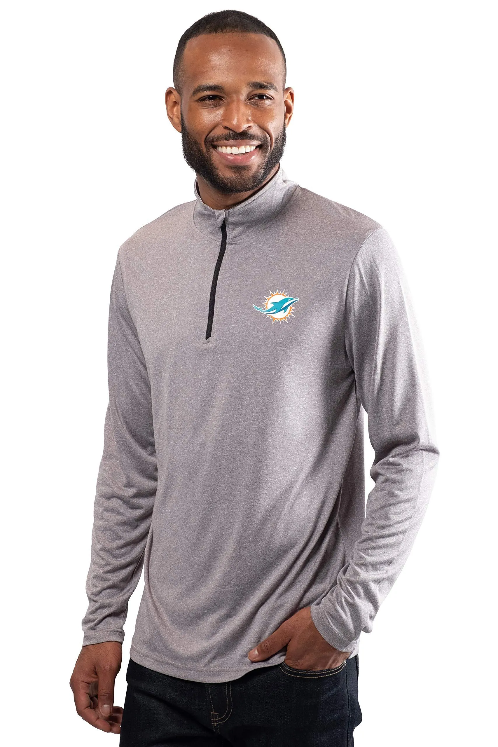 NFL Official Adults Super Soft Quarter Zip Long Sleeve T-Shirt - Unisex|Miami Dolphins