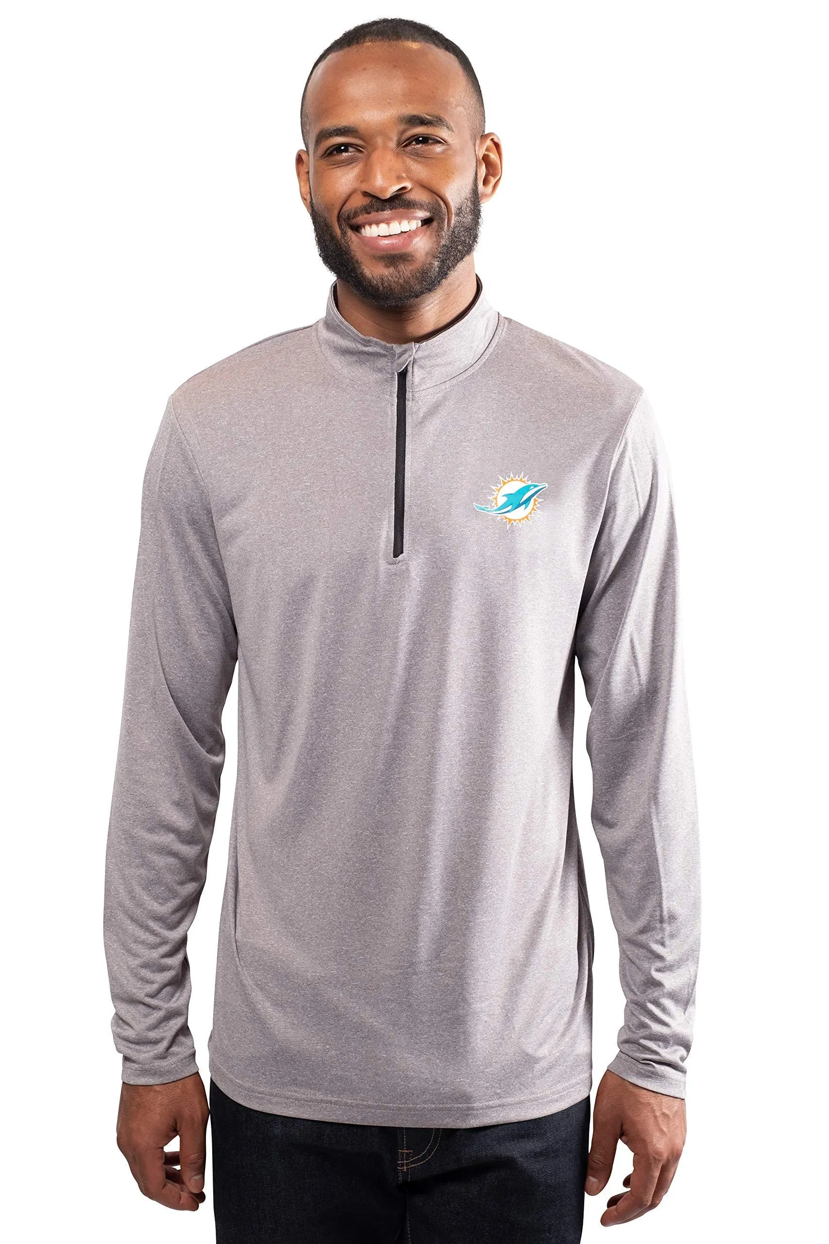 NFL Official Adults Super Soft Quarter Zip Long Sleeve T-Shirt - Unisex|Miami Dolphins