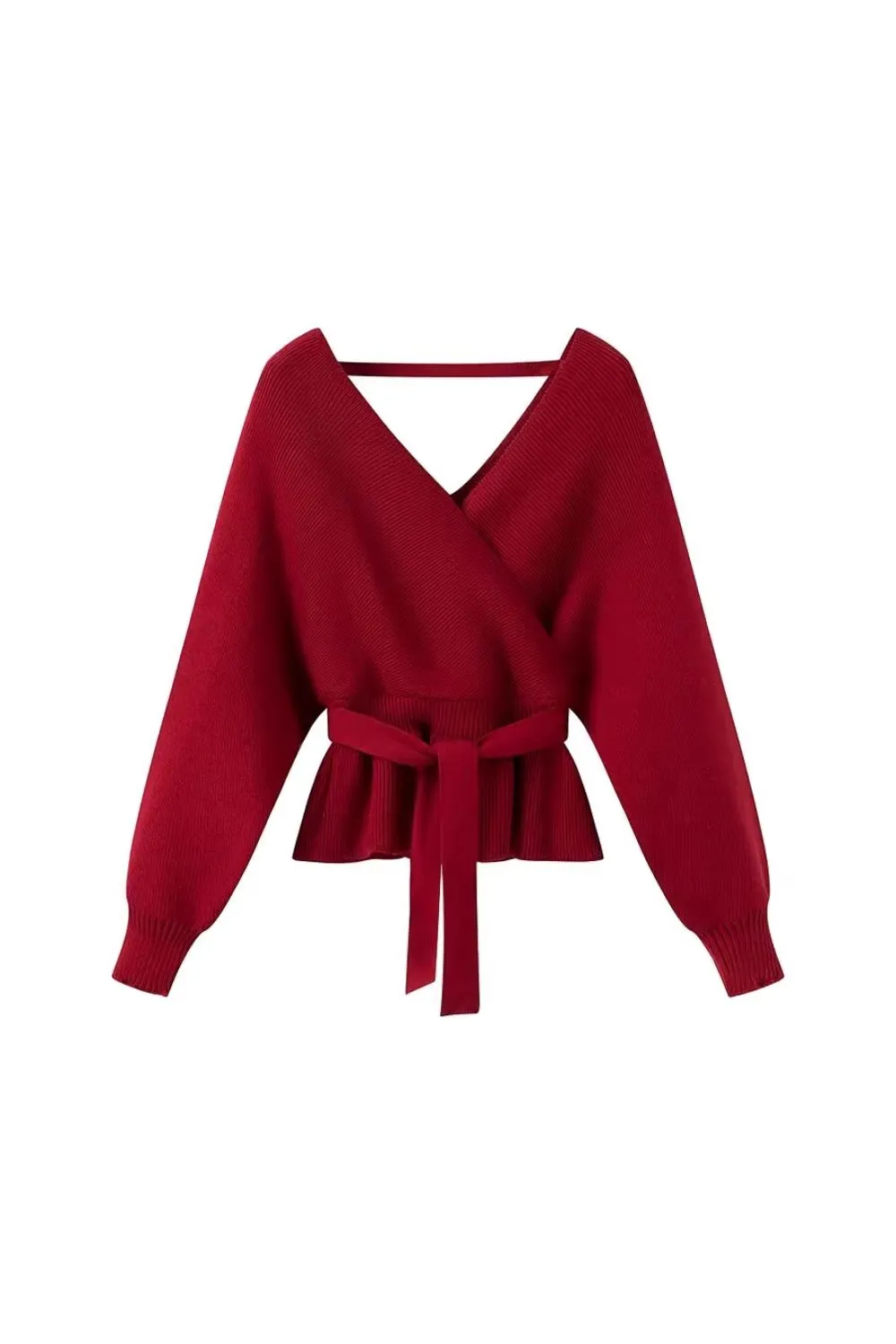 'Nova' V-Neck Long Sleeve Waist-Tied Knit Sweater (5 Color)