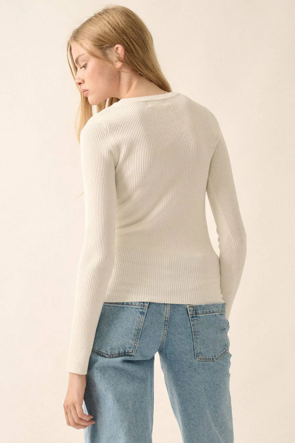 Off White Shaper Fit Solid Rib-Knit Top