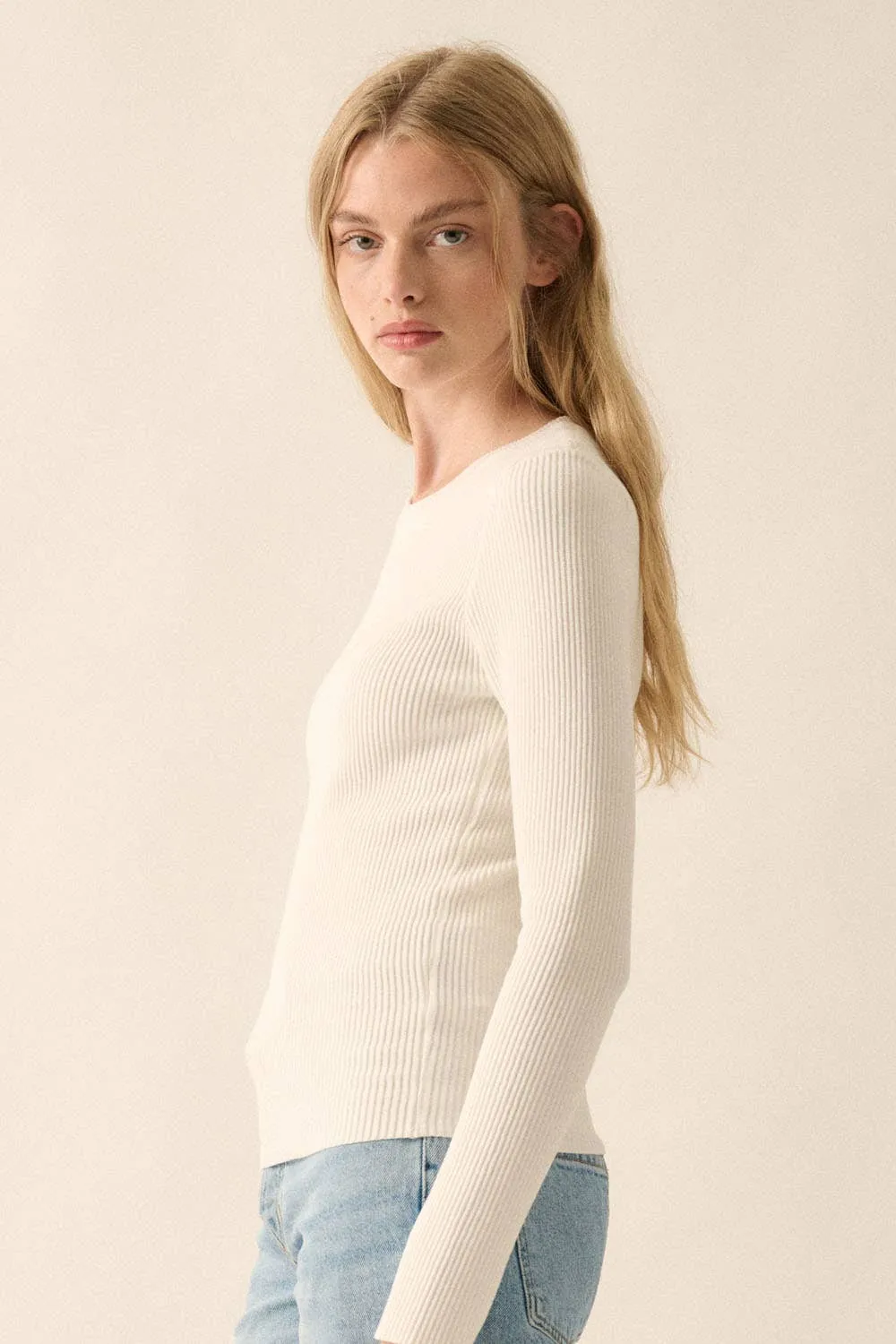 Off White Shaper Fit Solid Rib-Knit Top