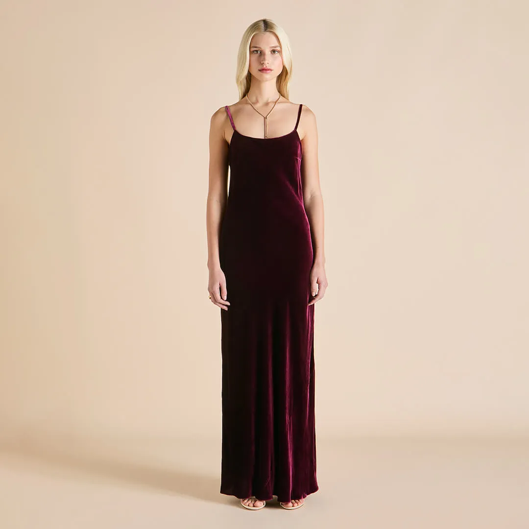 Olympia Burgundy Dress in Silk Velvet