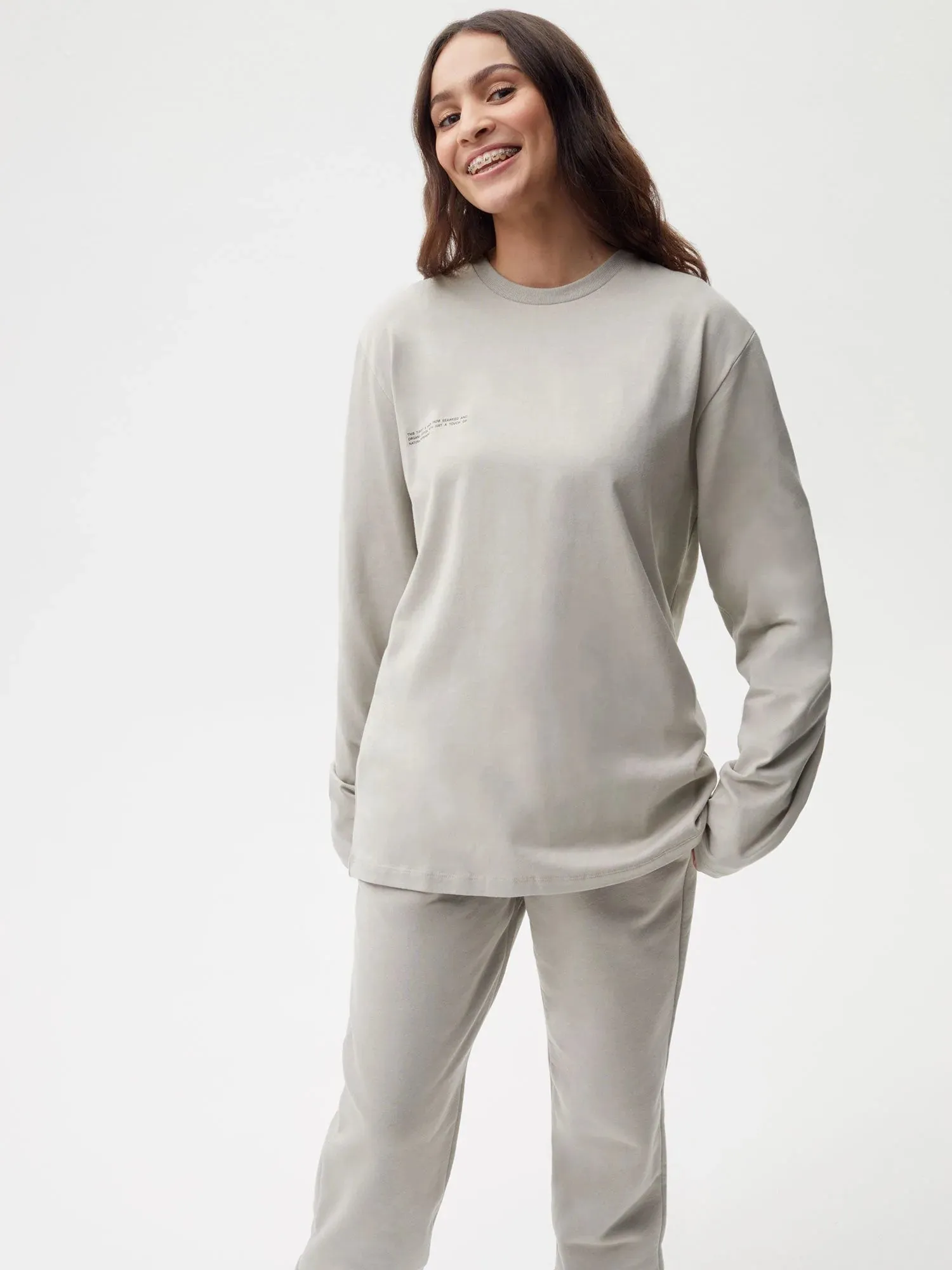 Organic Cotton Long Sleeve T-shirt with C-FIBER™—stone