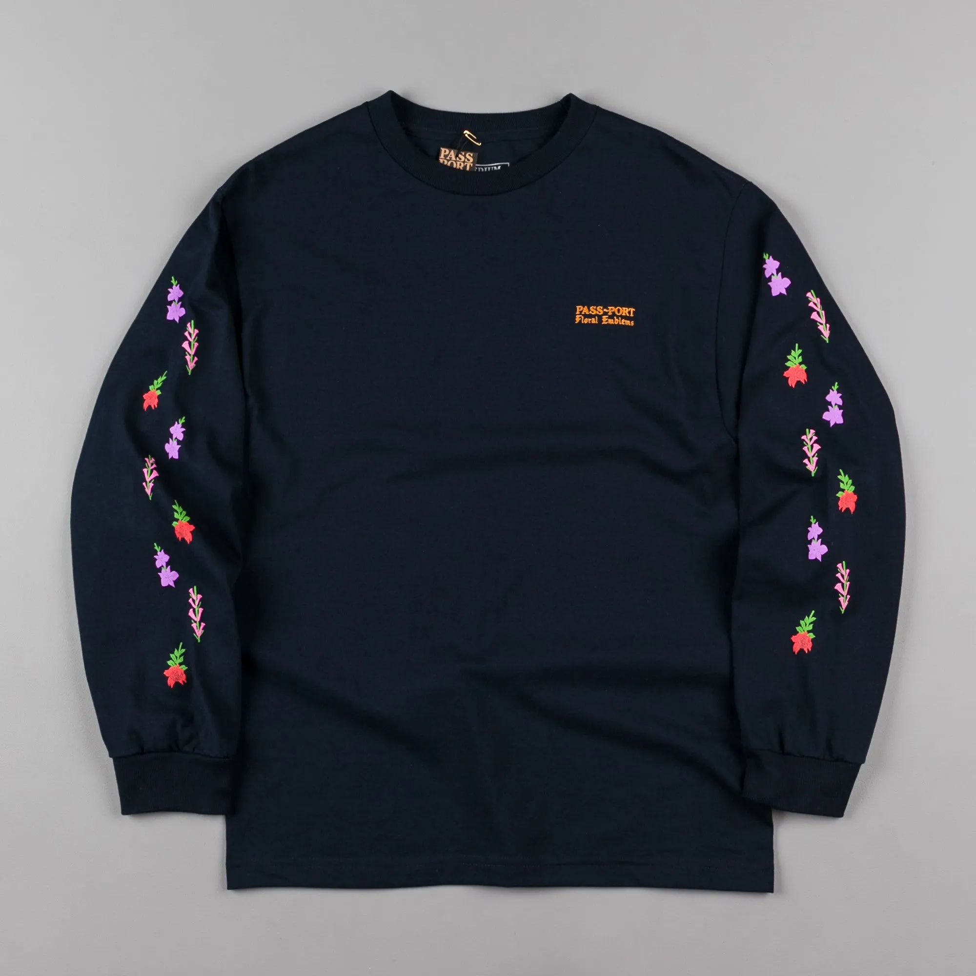 Pass Port Floral Emblems Long Sleeve T-Shirt - Navy