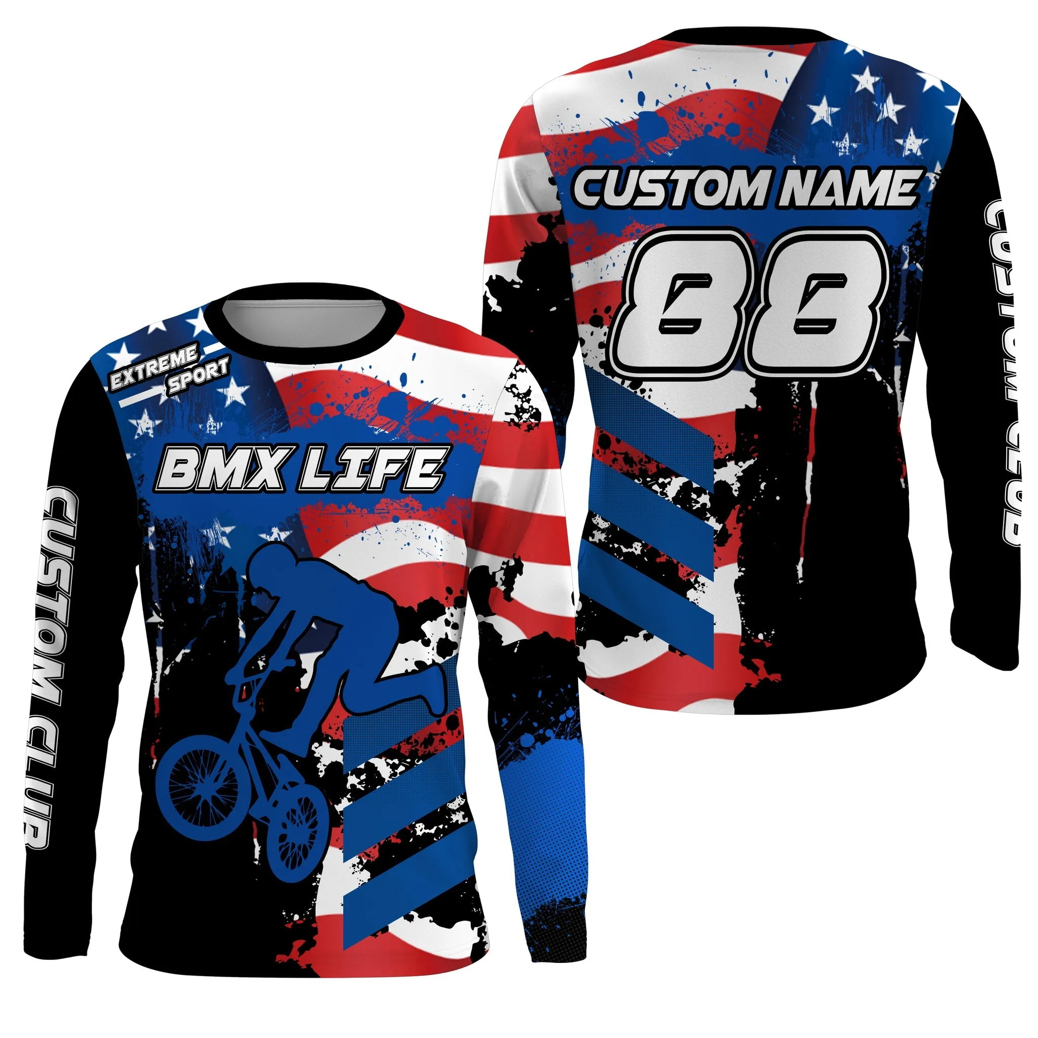 Personalized American BMX Racing Jersey Long Sleeve Patriotic Cycling Shirt Bicycle Motocross Racewear